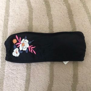 floral embroidered black hollister bandeau swim top
